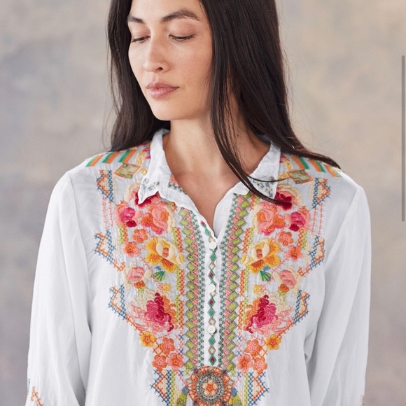 Johnny Was Festival Long-Sleeve Embroidered Georgette Tunic - Picture 3 of 14
